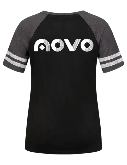 Womens Black/Charcoal Heather V-Neck Game Tee w/Novo Logistics Logo, Novo Icon