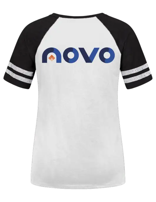 Womens White/Black V-Neck Game Tee w/Novo Logistics Logo, Novo Icon