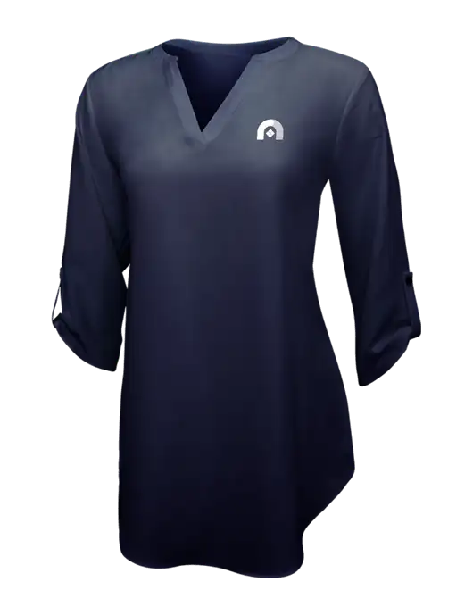 Navy Womens 3/4 Sleeve Tunic Blouse w/Novo Icon