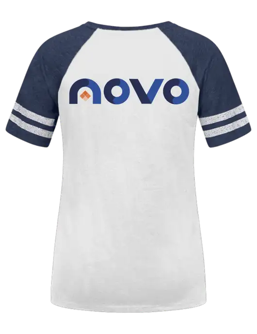 Womens White/Navy Heather V-Neck Game Tee w/Novo Logistics Logo, Novo Icon