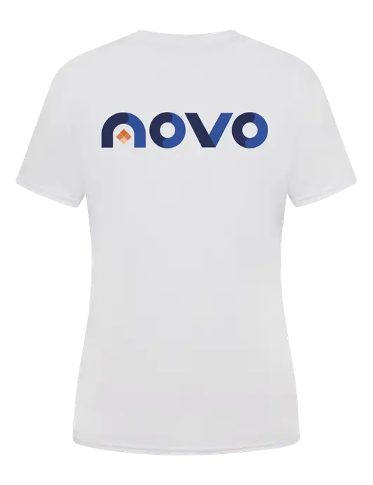 Womens White Core Blend Tee w/Novo Logistics Logo, Novo Icon