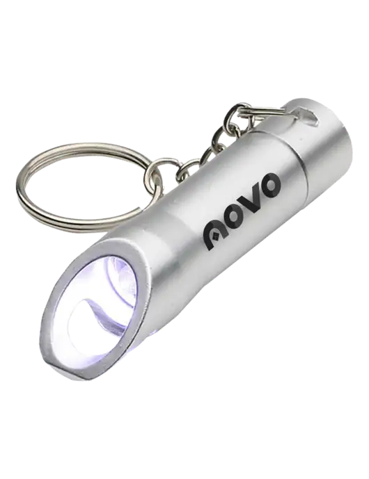 Silver Pocket LED Flashlight with Bottle Opener & Keychain w/Novo Logistics Logo