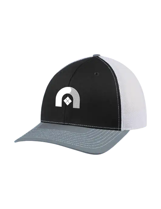 Richardson Adjustable Snapback Original 112 Trucker Cap Black/Light Heather Grey/White Mesh w/Novo Icon