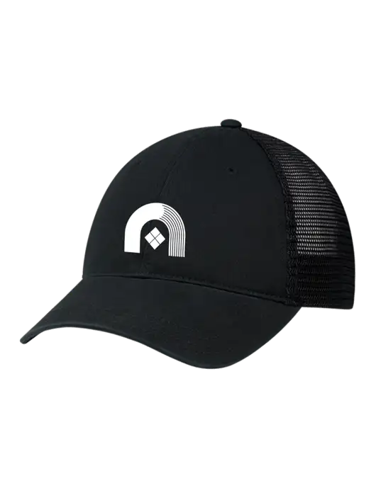 Richardson 111 Garment Washed Trucker Cap Black w/Black Mesh w/Novo Icon