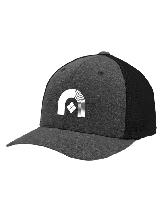 Flexfit Black/Dark Charcoal Heather Melange Mesh Back Trucker Cap w/Novo Icon