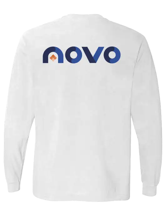 Comfort Colors Garment-Dyed White Heavyweight Long Sleeve T-Shirt w/Novo Logistics Logo, Novo Icon