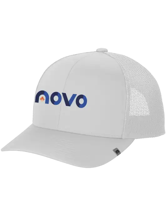 TravisMathew White Cruz Trucker Cap w/Novo Logistics Logo