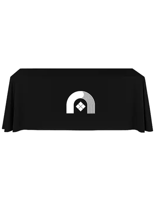 8' Stain-Resistant 4-Sided Black Table Cover w/Novo Icon