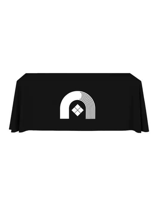 6' Stain-Resistant 4-Sided Black Table Cover w/Novo Icon
