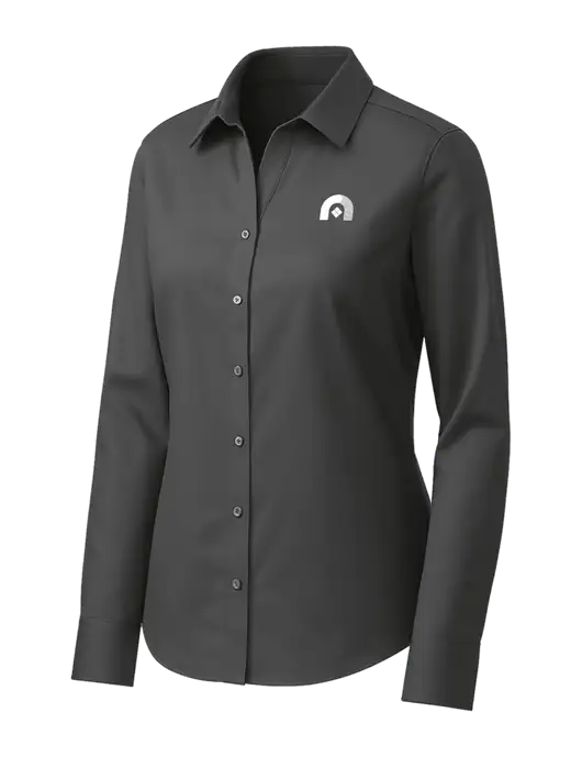 Brooks Brothers Womens Dark Grey Wrinkle-Free Stretch Pinpoint Shirt w/Novo Icon