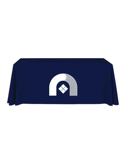 6' Stain-Resistant 4-Sided Dark Navy Table Cover w/Novo Icon
