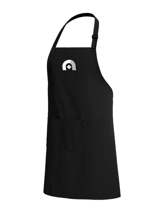Easy Care Extra Long Bib Black Apron with Stain Release w/Novo Icon