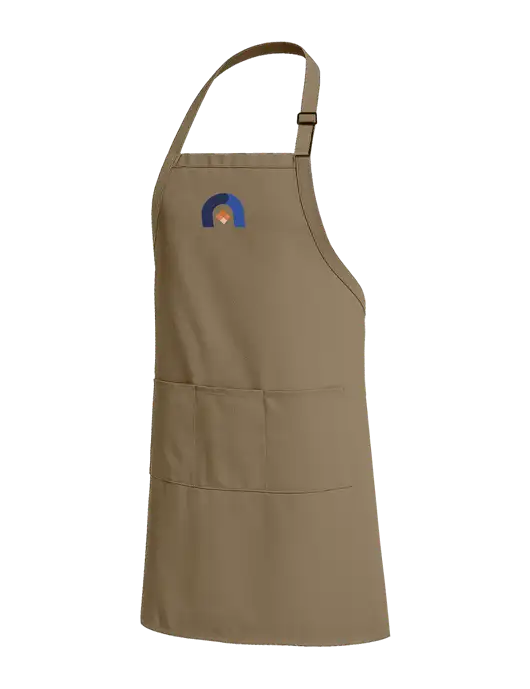 Easy Care Extra Long Bib Dark Tan Apron with Stain Release w/Novo Icon