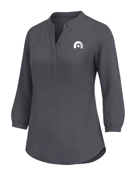 Womens Three Quarter-Sleeve Textured Dark Grey Crepe Tunic w/Novo Icon