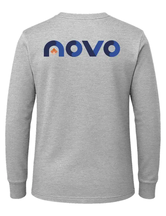 Light Grey Heather Heavyweight Long Sleeve 6.1 oz T-Shirt w/Novo Logistics Logo, Novo Icon