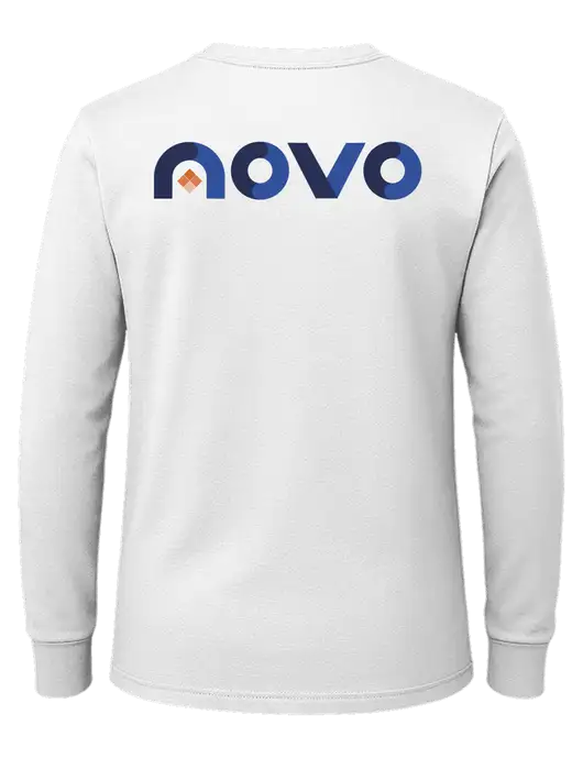 White Heavyweight Long Sleeve 6.1 oz T-Shirt w/Novo Logistics Logo, Novo Icon