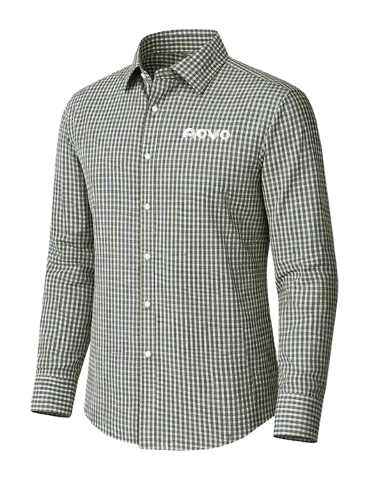 Brooks Brothers Tech Stretch Charcoal Grey Check Patterned Shirt w/Novo Logistics Logo