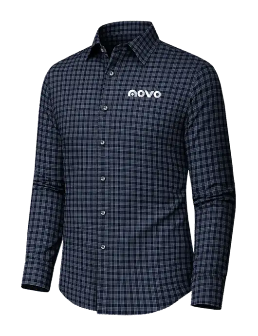 Brooks Brothers Tech Stretch Dark Navy / White Grid Check Patterned Shirt w/Novo Logistics Logo