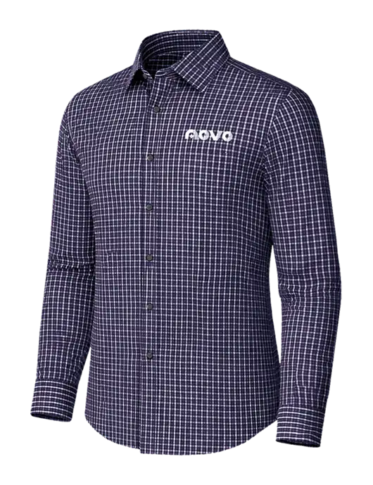 Brooks Brothers Tech Stretch Light Navy Blazer Multi Check Patterned Shirt w/Novo Logistics Logo