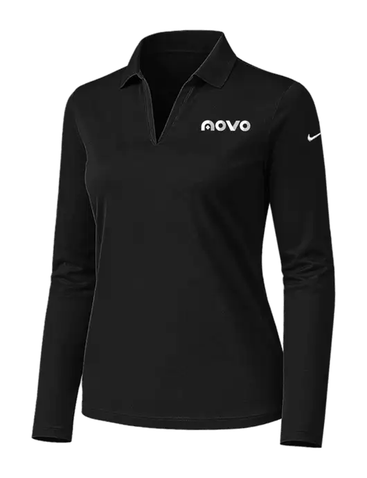 Nike Womens Black Dri-FIT Micro Pique 2.0 Long Sleeve Polo w/Novo Logistics Logo