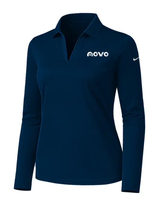 Nike Womens Navy Dri-FIT Micro Pique 2.0 Long Sleeve Polo w/Novo Logistics Logo