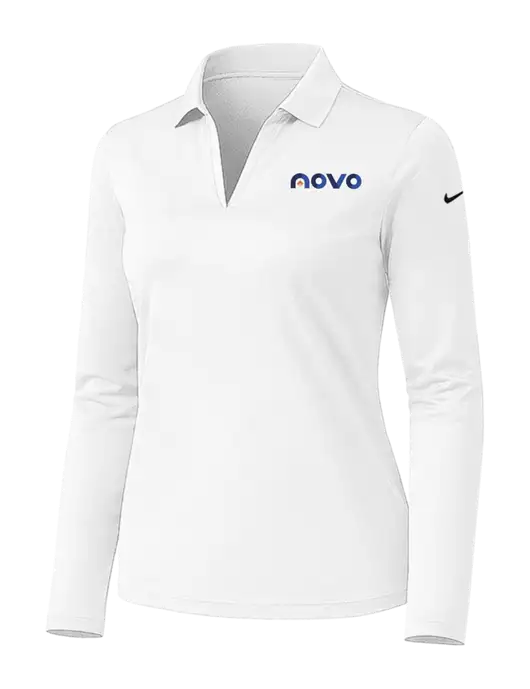 Nike Womens White Dri-FIT Micro Pique 2.0 Long Sleeve Polo w/Novo Logistics Logo